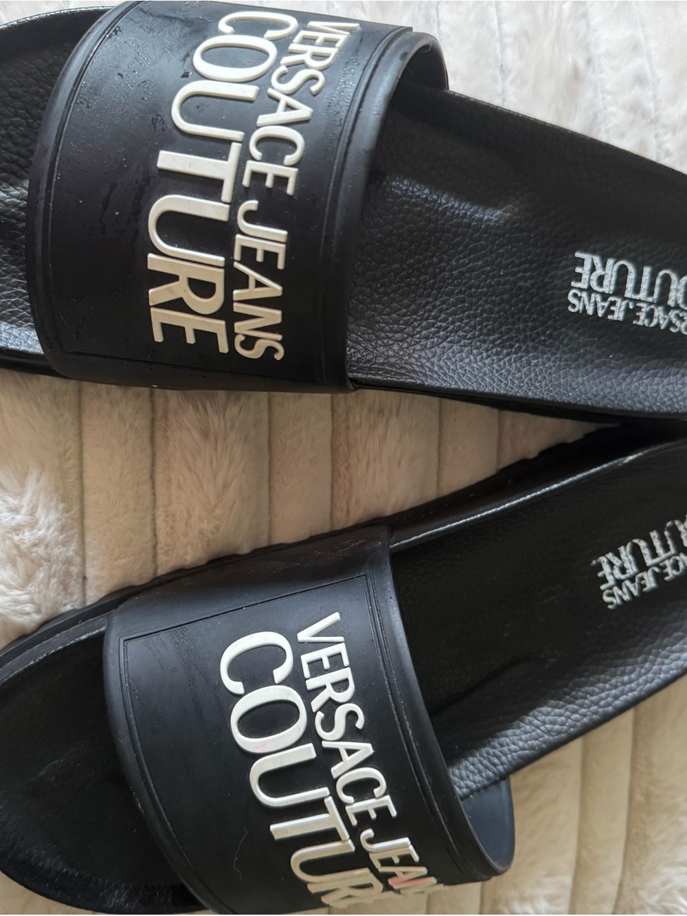 Versace Jeans Collection Black Slide Sandals with White Logo sz 8.5